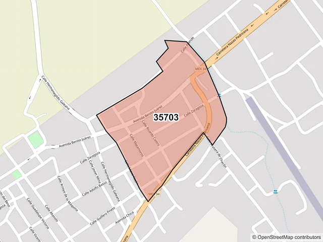 Mapa del código postal 35703, Nazas, Durango