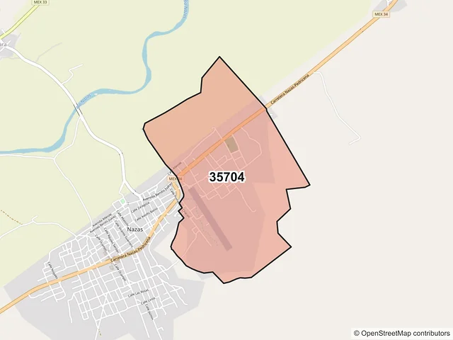 Mapa del código postal 35704, Nazas, Durango