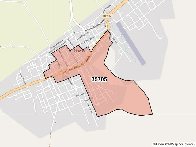 Mapa del código postal 35705, Nazas, Durango