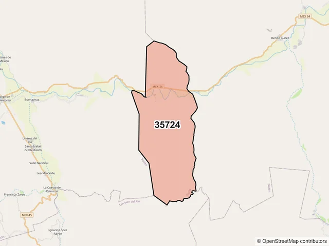 Mapa del código postal 35724, Nazas, Durango