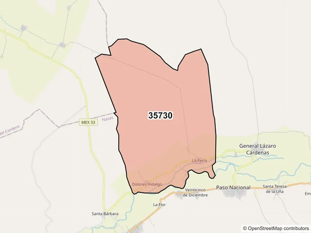 Mapa del código postal 35730, Nazas, Durango