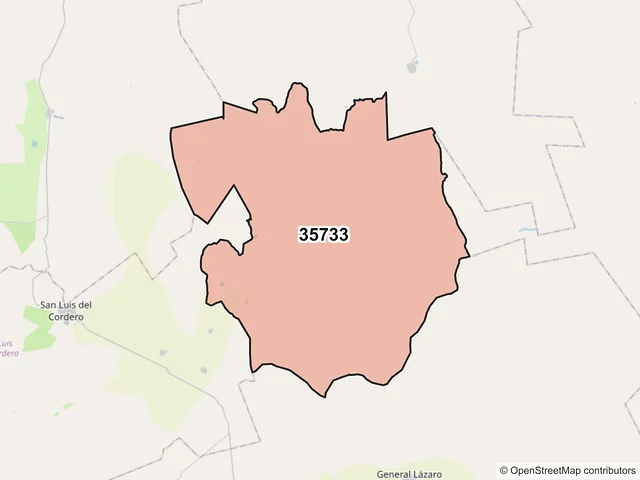 Mapa del código postal 35733, Nazas, Durango