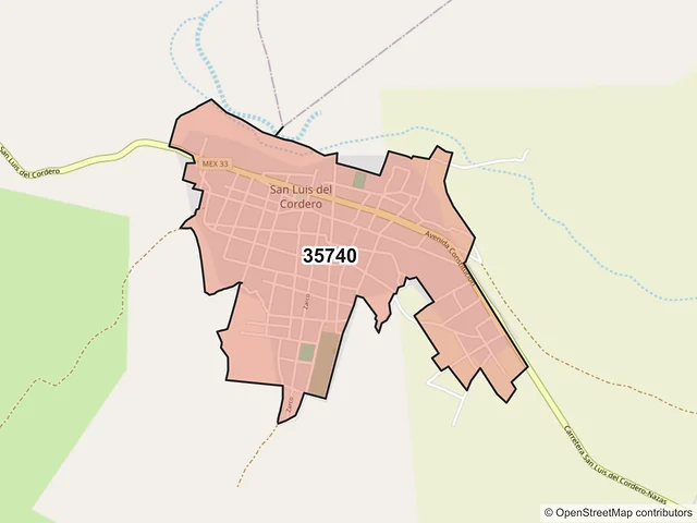 Mapa del código postal 35740, San Luis del Cordero, Durango