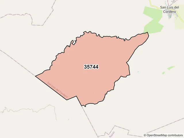 Mapa del código postal 35744, San Luis del Cordero, Durango