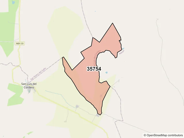 Mapa del código postal 35754, San Luis del Cordero, Durango