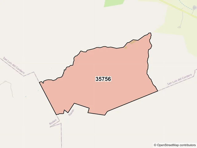 Mapa del código postal 35756, San Luis del Cordero, Durango