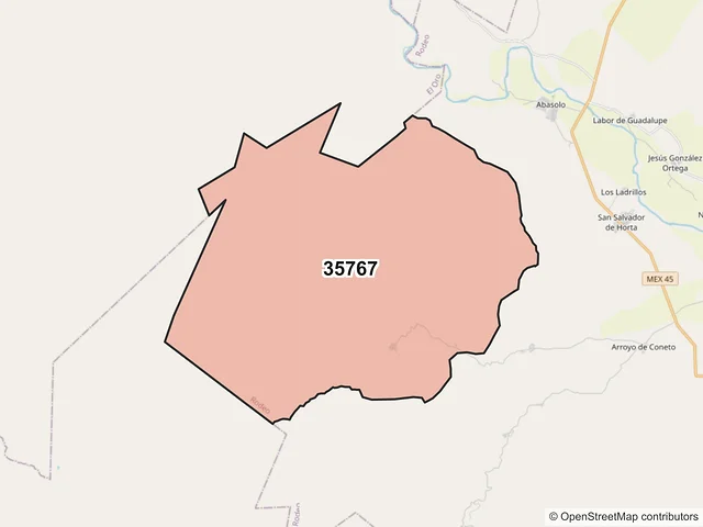 Mapa del código postal 35767, Rodeo, Durango
