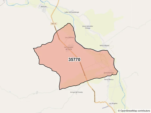 Mapa del código postal 35770, Rodeo, Durango