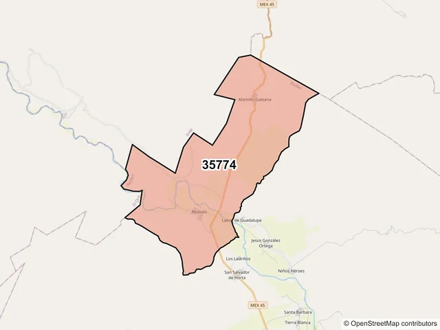 Mapa del código postal 35774, Rodeo, Durango
