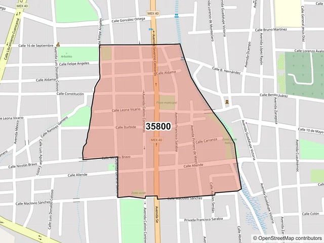 Mapa del código postal 35800, Cuencamé, Durango