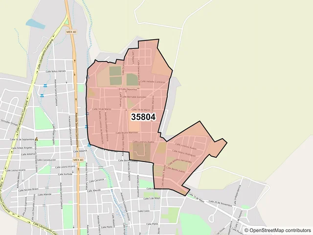 Mapa del código postal 35804, Cuencamé, Durango