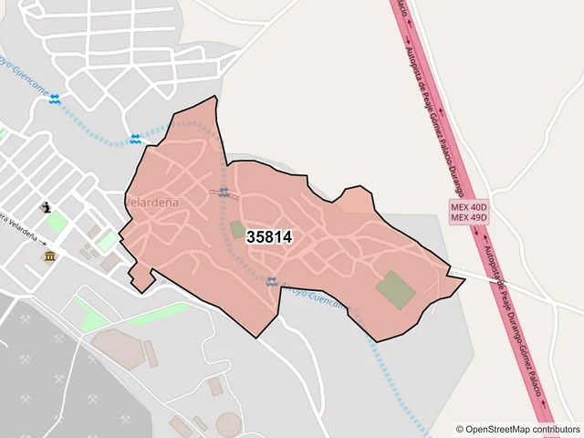 Mapa del código postal 35814, Cuencamé, Durango