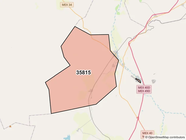Mapa del código postal 35815, Cuencamé, Durango