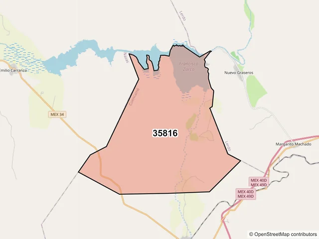 Mapa del código postal 35816, Cuencamé, Durango