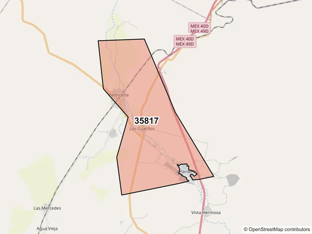 Mapa del código postal 35817, Cuencamé, Durango
