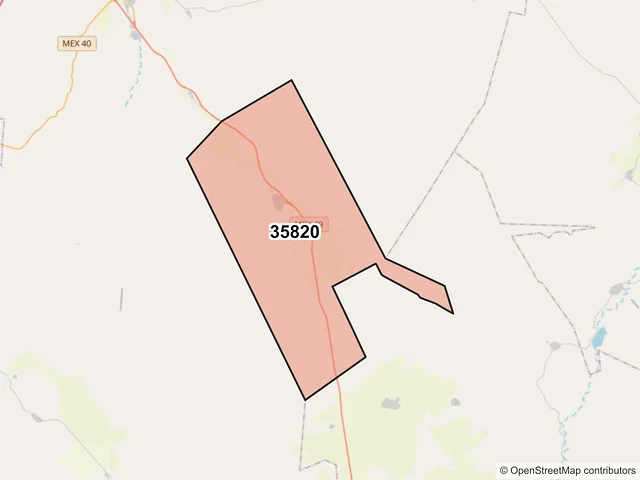Mapa del código postal 35820, Cuencamé, Durango
