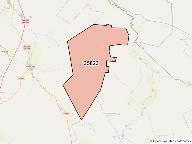 Mapa del código postal 35823, Cuencamé, Durango