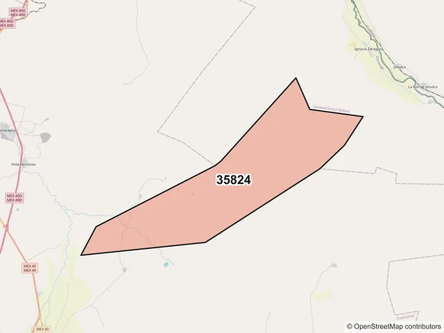 Mapa del código postal 35824, Cuencamé, Durango