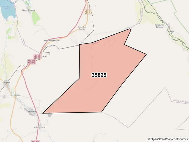 Mapa del código postal 35825, Cuencamé, Durango