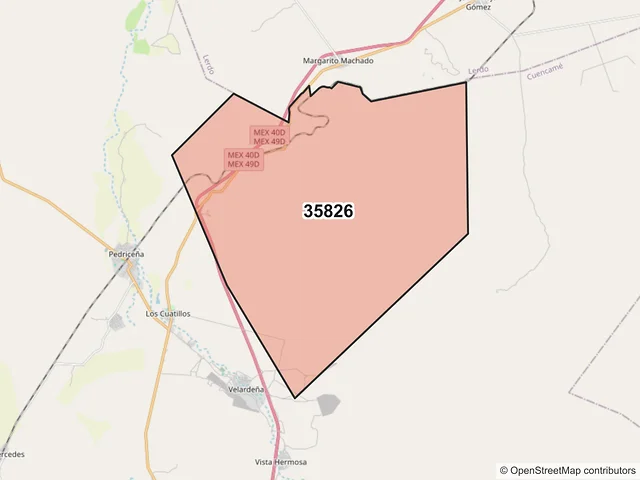 Mapa del código postal 35826, Cuencamé, Durango