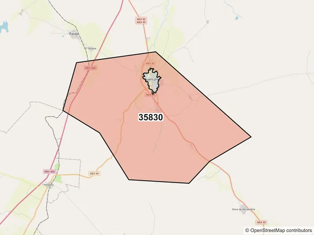 Mapa del código postal 35830, Cuencamé, Durango
