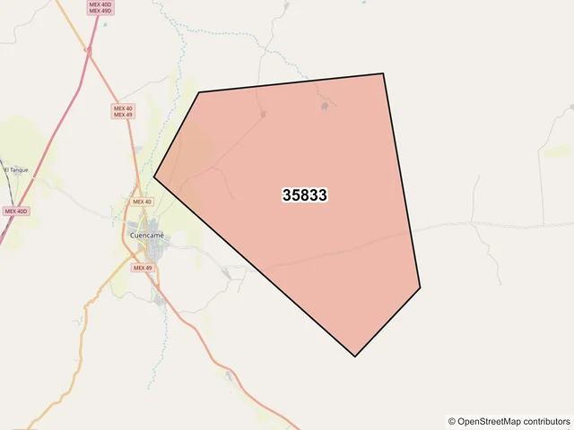 Mapa del código postal 35833, Cuencamé, Durango
