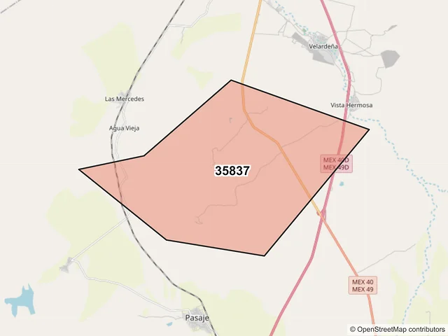 Mapa del código postal 35837, Cuencamé, Durango