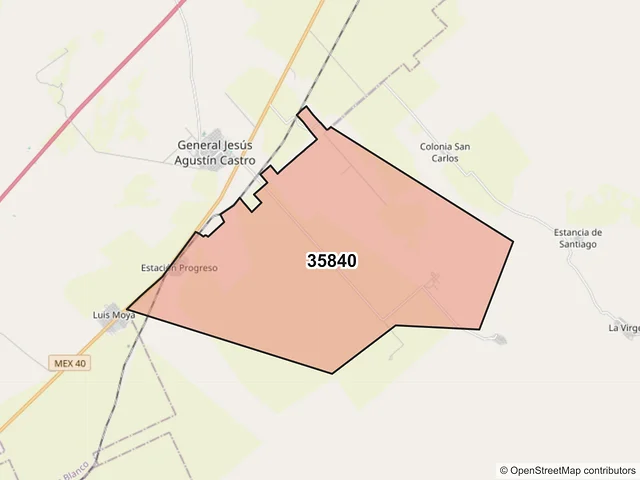 Mapa del código postal 35840, Cuencamé, Durango