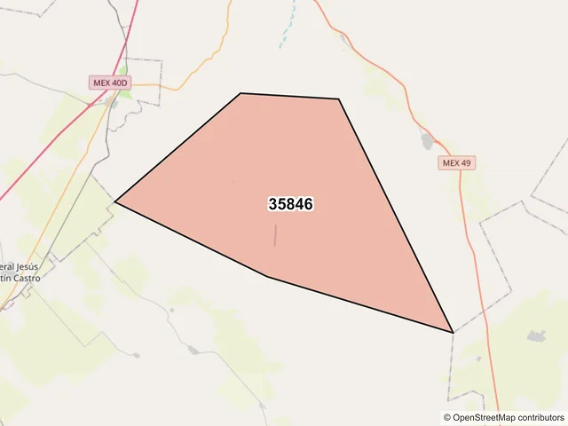 Mapa del código postal 35846, Cuencamé, Durango