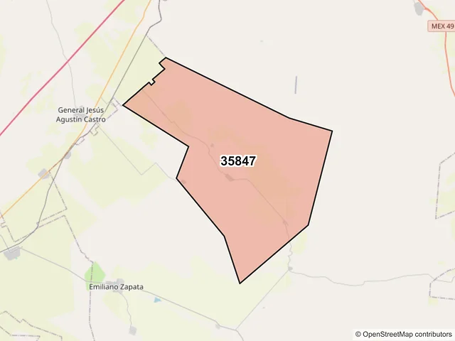 Mapa del código postal 35847, Cuencamé, Durango