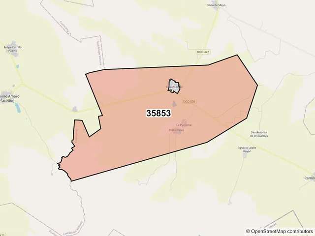 Mapa del código postal 35853, Cuencamé, Durango