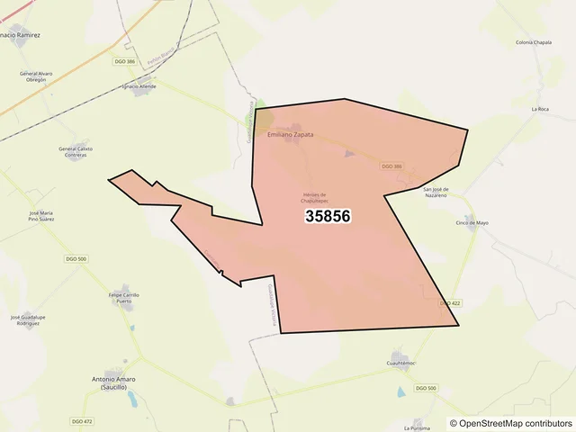 Mapa del código postal 35856, Cuencamé, Durango