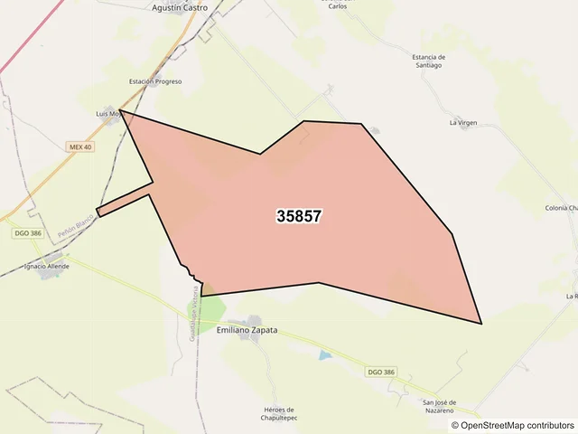 Mapa del código postal 35857, Cuencamé, Durango