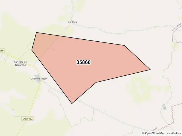 Mapa del código postal 35860, Cuencamé, Durango