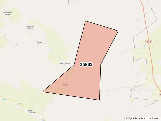 Mapa del código postal 35863, Cuencamé, Durango