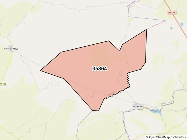 Mapa del código postal 35864, Cuencamé, Durango