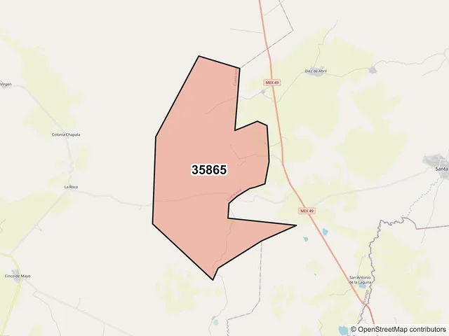 Mapa del código postal 35865, Cuencamé, Durango
