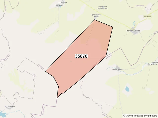 Mapa del código postal 35870, Cuencamé, Durango