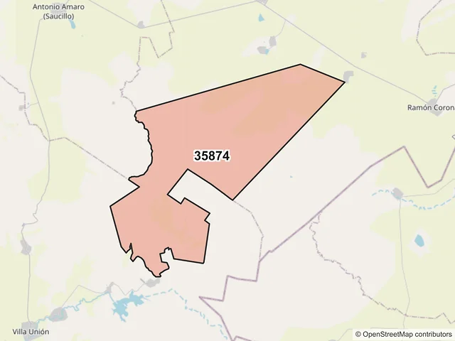 Mapa del código postal 35874, Cuencamé, Durango