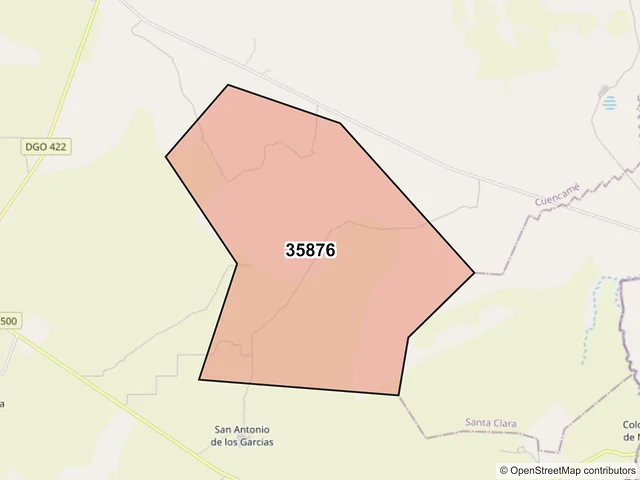 Mapa del código postal 35876, Cuencamé, Durango