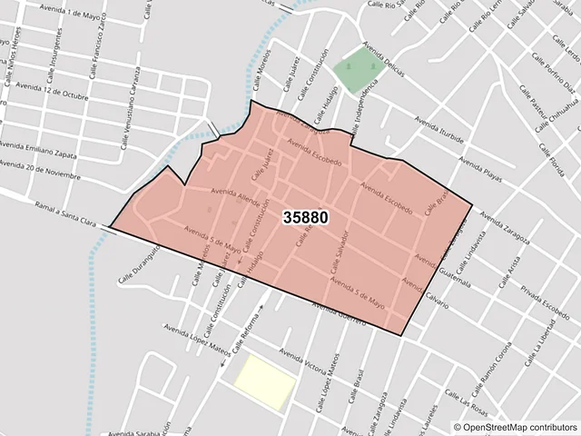 Mapa del código postal 35880, Santa Clara, Durango
