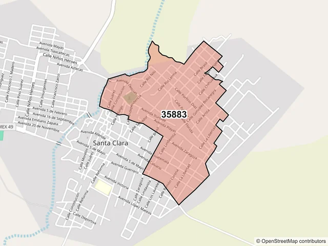 Mapa del código postal 35883, Santa Clara, Durango