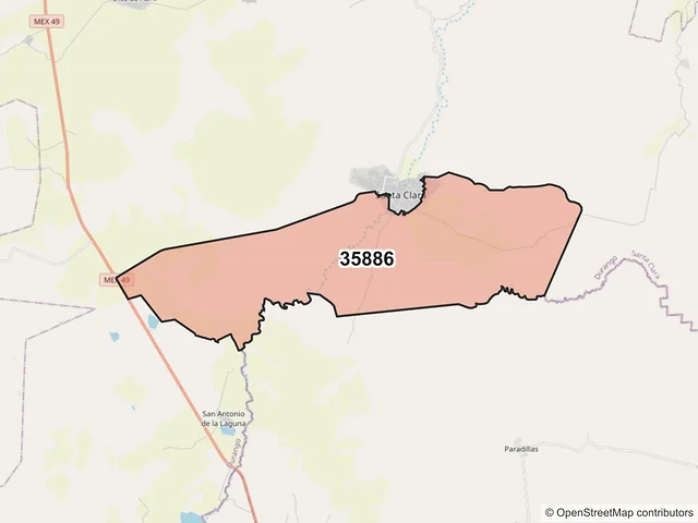 Mapa del código postal 35886, Santa Clara, Durango