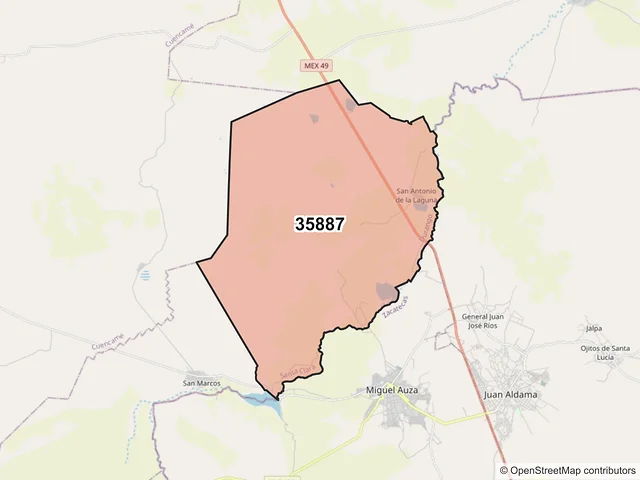 Mapa del código postal 35887, Santa Clara, Durango