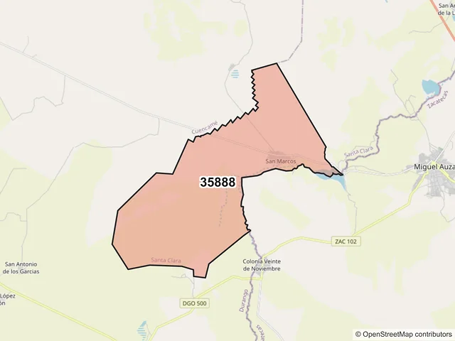 Mapa del código postal 35888, Santa Clara, Durango