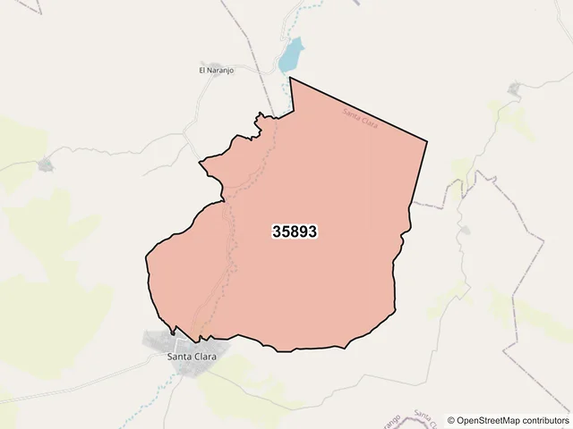 Mapa del código postal 35893, Santa Clara, Durango