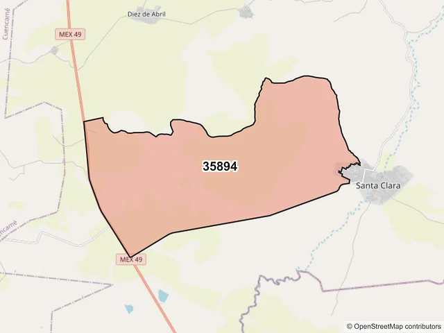 Mapa del código postal 35894, Santa Clara, Durango