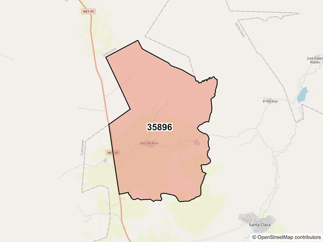 Mapa del código postal 35896, Santa Clara, Durango