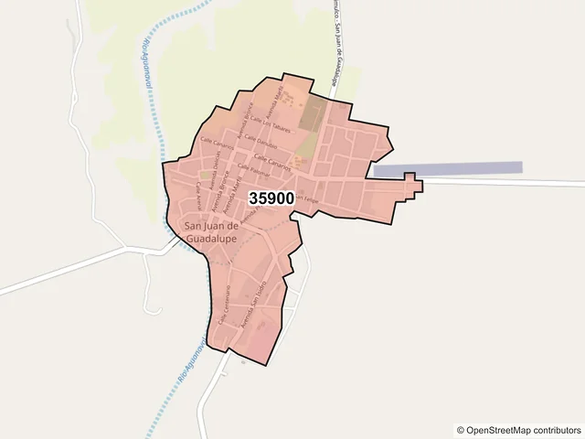 Mapa del código postal 35900, San Juan de Guadalupe, Durango