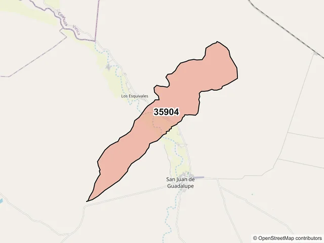 Mapa del código postal 35904, San Juan de Guadalupe, Durango